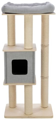 TRIXIE Kratzbaum Luan 129 cm in grau – mehrstöckiger Katzenbaum mit gemütlicher Katzenhöhle & Katzenbett, Sisalstamm Kratzmöglichkei – sehr Stabiler Bodenplatte – 44459