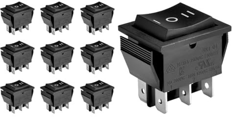 Heschen Interrupteur à bascule, ON-OFF-ON, DPDT, 6 bornes, 16A 250VAC, Noir, Lot de 10