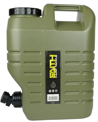 Faith Jerrycan con Rubinetto - 12 Litri - 31x31x35,5cm - Verde - per Uso Alimentare - Maniglia - Rubinetto di Scarico - Adatto per Campeggio e Pesca - Polietilene Durevole