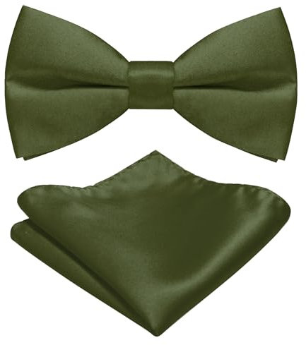 JEMYGINS Herren Matten Fliege erhältlich in Uni Farben inklusive Einstecktuch Set olivgrün