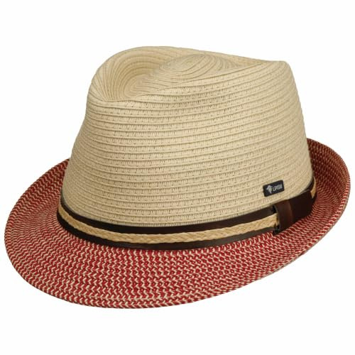 Lipodo Montenovo Trilby Strohhut Mehrfarbiger Hut Klassische Form Herren Made in Italy Frühjahr Sommer beige-rot S (54-55 cm)