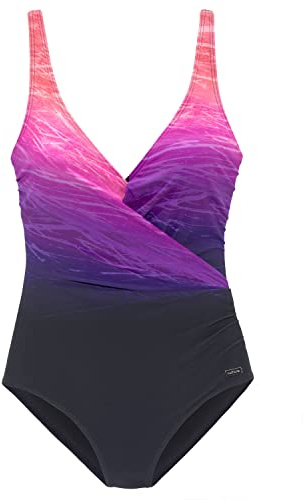 Lascana Damen Badeanzug mit Wickeloptik, hoher Rücken, Softcups, Unterbrustgummi, Shaping-Einsatz, formt eine schöne Silhouette