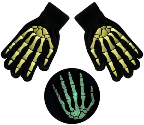 LUOFENG Halloween-Skelett-Krallen-Handschuhe, leuchten im Dunkeln, gruselige Kostüm-Handschuhe, Party-Handschuhe, Halloween-Requisiten, leuchtende Handwärmer