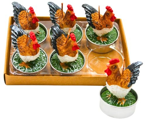 Teelicht - Kerze, Figurenkerze, Figurenteelicht, Tischkerze als Huhn im 6er Set, Maße je Huhn 4 x 4 x 7 cm