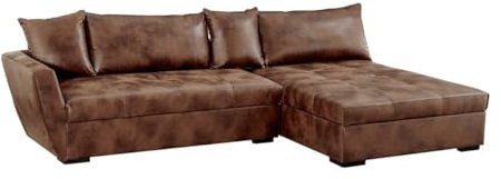 Vente-unique-Ecksofa mit Schlaffunktion - Mikrofaser - Braun mit Vintage-Look - Ecke Rechts - Romane II