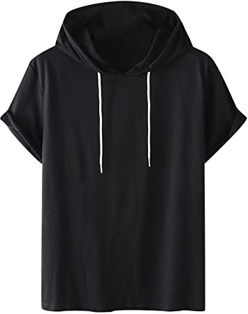 T-Shirts für Herren mit Kapuzen Sommer Tshirt Kurzarm Hoodie Ärmellose Hoodies Freizeit Kapuzenshirt Einfarbig Sweatshirt Oversize Hoody Männer Shirts Blitzangebote 01 Schwarz XL