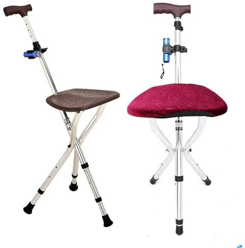Faltbar Gehstock Mit Sitz Gehstock Für Senioren Leicht Spazierstock Wanderstock Verstellbare Gehstock-Stativ-Hocker-Kombination Tragbare Krücke Gehhilfe 3 Beine Multifunktionale