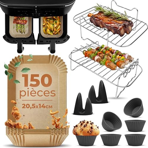 Fentic Accessoires Air Fryer– Accessoire Air Fryer Ninja – Compatible avec Ninja Foodi Max Dual Zone AF300EU AF400EU – 7,6L à 9,5L – Inclus Papier Cuisson et Livre de Recettes Électronique