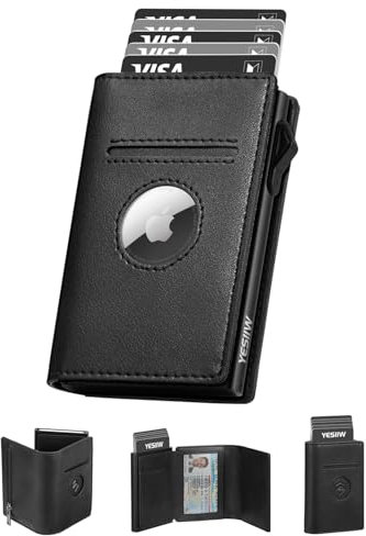 YESIIW Portefeuille Airtag avec Blocage RFID Portefeuille Homme Magnétique Pop-up Porte Carte Homme pour 10 Cartes Portefeuilles et Porte-Cartes avec Monnaie, Billet & Fenêtre d'Identification (Noir)