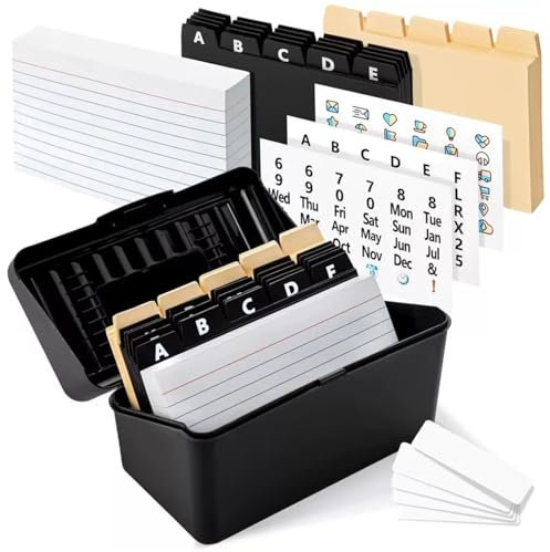 1Set Rezeptbox mit Karten und Trennwänden, Box, Aufkleber und Beschriftungen Karteikarten -Karteikarten -Organizer einfach zu verwendende Karteikarten für Home -Rezepte FlashCards -Adress -Büro