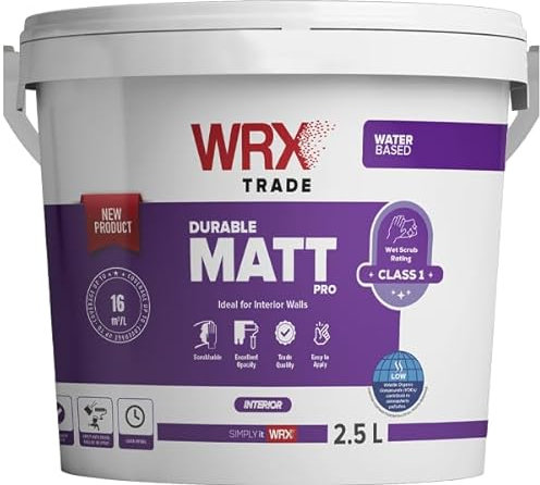 WRX Trade Durable Matt Pro – Premium Quality Water-Based Scrubbable Interior Matt Finish Paint for Walls and Ceilings White (5 Liters)