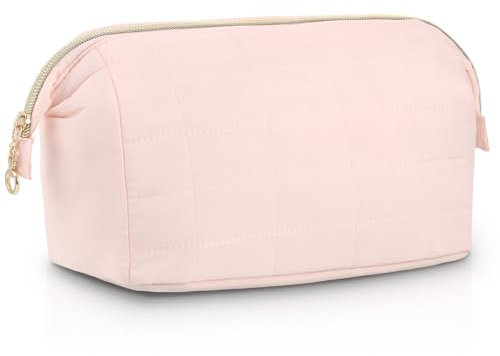 Huiguli Trousse de Maquillage à Ouverture Large, Trousse de Toilette de Voyage, Grande Trousse de Maquillage pour Femme, Rose
