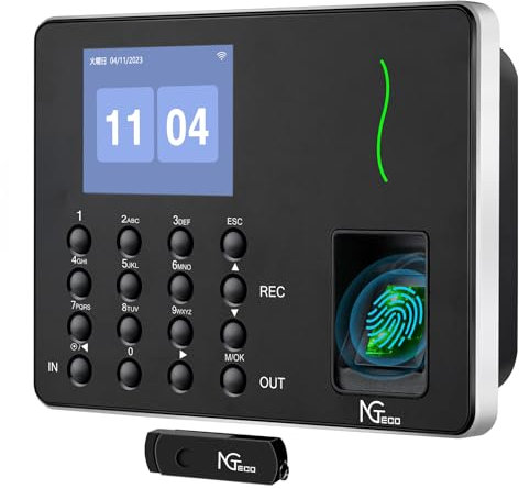 NGTeco Zeiterfassung für kleinbetriebe - W3 2.4GHz WiFi Fingerabdruck stempeluhr arbeitszeiterfassung stempeluhr, Automatische EIN- und Ausstempeln mit iOS/Android App, 0 monatlichen Gebühren