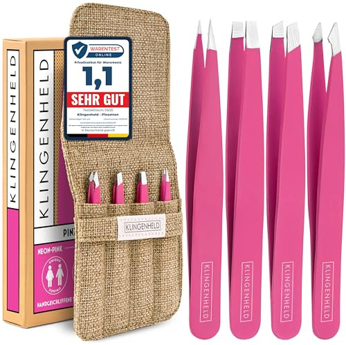 KLINGENHELD® Präzises Pinzetten-Set mit handgeschliffenen Spitzen - Perfekt für alle Anwendungsbereiche - inkl. Baumwoll-Etui 100% plastikfrei & nachhaltig - Pinzette Augenbrauen zupfen, 21 Farben