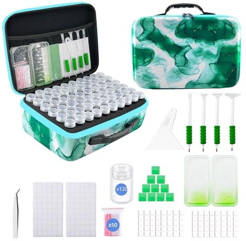 SuSentak Diamond Art Storage Containers with Dot Drill Tools,Bead Organizer Case for 5D DIY Art Kits, Portable Craft Box for Diamond Painting Accessories