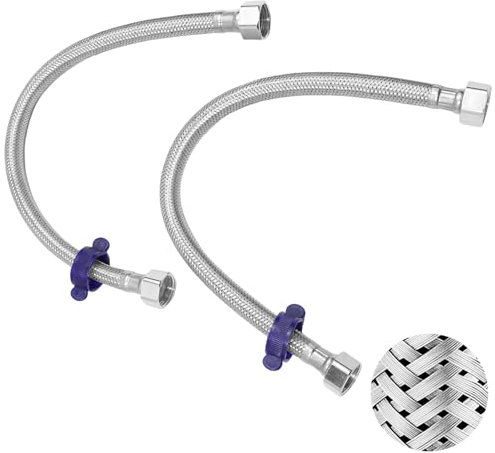 2 Pcs Flexible Pipe Hose Tap Connector 40cm Long Stainless Steel Braided Hose 1/2 x 1/2 BSP Fitting Connectors Tail DIY Repalcement for Kitchen Sink Bathroom Boiler Toilet Shower Water Pipes Faucet