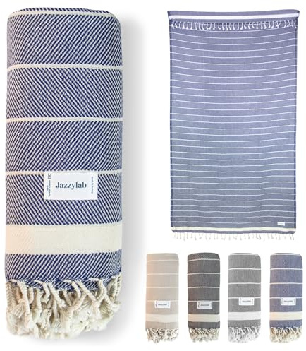 VEREV Peshtemal 90x180 cm | Telo hammam in cotone 100% con motivo a spina di pesce | Leggero, compatto e ad asciugatura rapida | Perfetto per sauna, spa, mare e viaggi | 90x180 cm, Blu Marino