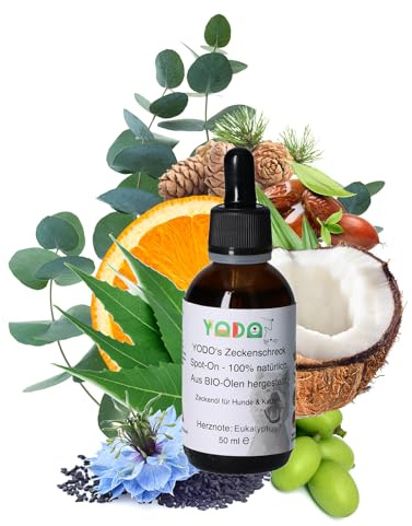 YODO’s Zeckenschreck, 100% natürlicher Zeckenschutz, Zeckenöl für Hunde zur Zeckenabwehr aus 7 hochwertigen BIO-Ölen hergestellt, 50ml Eukalyptus