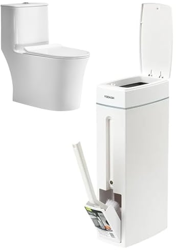Cubeta de Baño Slim - Cubo de Basura con Tapa a Presión y Cepillo de Baño, Cubo Impermeable Ultra-Estrecho | Papelera Compacta para Baño en Esquinas Ajustadas, Almacenamiento de Papel Higiénico y