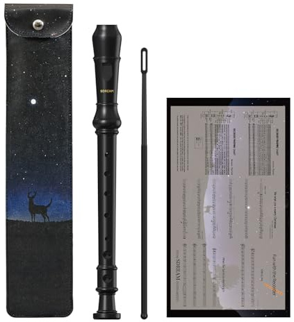 SDREAM Soprano Recorder Instrument for Kids Beginners&Student,8 Hole German Fingering Recorder Flute with Cleaning Rod & Leather Bag (Black)