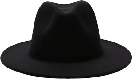 OHEETU Klassischer schwarzer Fedora-Hut mit breiter Krempe, Filz-Panama-Hüte, Unisex, Jazz-Kirche-Derby-Kappe für Hochzeit, Party, Alltag