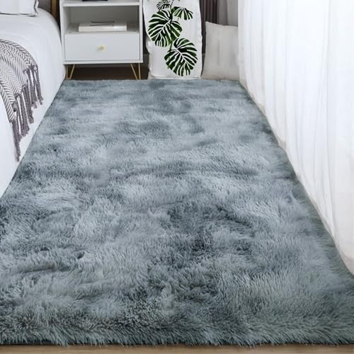 GOUSANG Hochflor Teppich 180 x 200 cm Langflor Flauschig Hochwertiger Outdoor Teppich Langlebig Und Pflegeleicht für Wohnzimmer Deko, Schlafzimmer, Kinderzimmer, Hellgrau