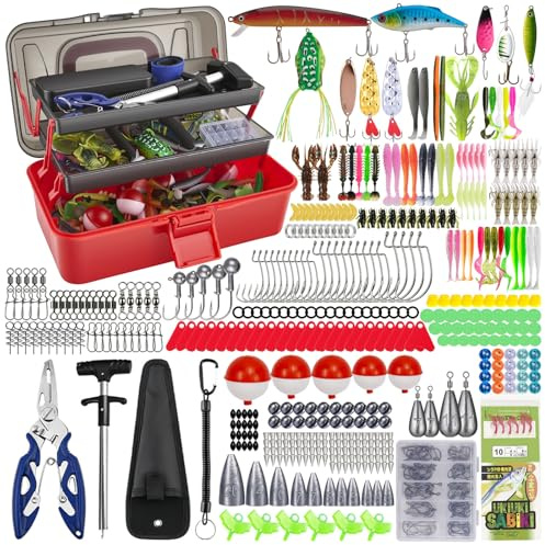 460 PCS Angelzubehör, Angelköder Set für Zander, Forelle, Barsch, Angel Zubehör mit Angelkoffer, Haken, Angelköder, 3-Regal Angel Köder Box Geeignete Angelausrüstung Komplett für Anfänger Profi
