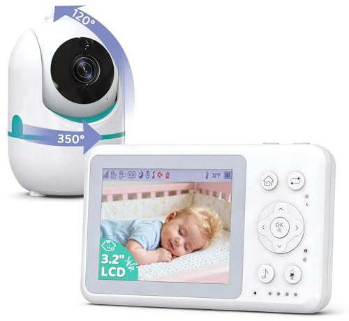Zeerkeer Camara Vigilancia Bebe, 3.2” Vigilabebés con Cámara sin WiFi, Monitor para Bebé con Visión Nocturna Infrarroja, Audio Bidireccional, VOX Detección de Llanto, Monitoreo de Temperatura