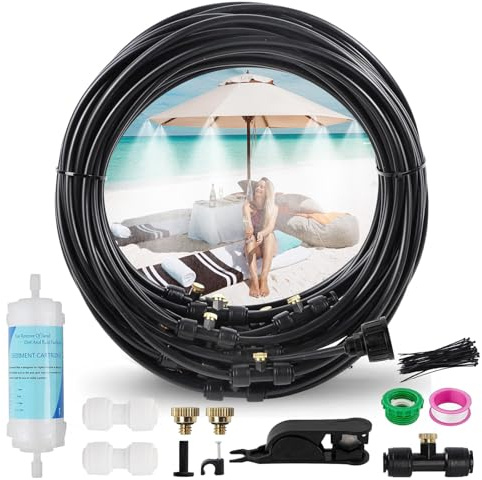 Landrip Brumisateur Exterieur 18M avec 20 Buses + Joint en T+1 Adaptateur 3/4 pour Brumisateur Jardin Terrasse Serre Parasols