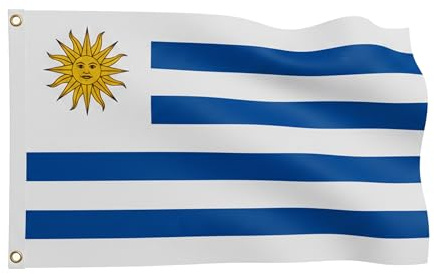 Uruguay Fahne 90x150 cm für die WM 2026 - Premium Flagge mit Sonnen-Wappen & 2 goldenen Metallösen - Wetterfester Fanartikel Blau-Weiß - 100% Polyester für Fans & Mast