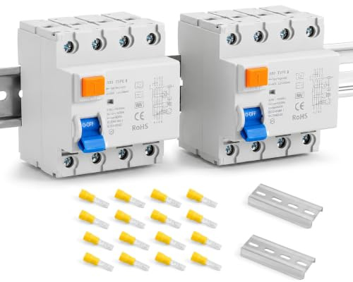 2 Stück FI Schutzschalter Typ B 40A 30mA 4-polig Allstromsensitiver RCD | mit DC-Fehlererkennung Fehlerstromschutzschalter für Wallbox und PV-Anlage Hutschienenmontage EN61008