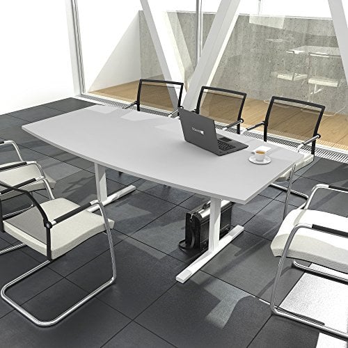 Weber Büroleben GmbH Easy Konferenztisch Bootsform 180x100 cm Lichtgrau Besprechungstisch Tisch, Gestellfarbe:Weiß