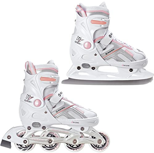 Raven - Pattini a rotelle per bambini, ragazze, adulti, bambini - Pattini a rotelle 2 in 1 con pattini da ghiaccio - Regolabili - Pulse White/Pink, 37-40 (23,5-26cm)