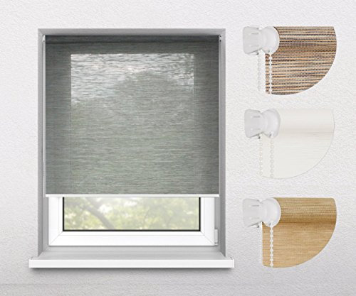 Oriental Bamboo-Like Natural Window Roller Blind, 16 Width Sizes, 4 Designs, 45cm (+4.5cm Fittings), Elephant Grey