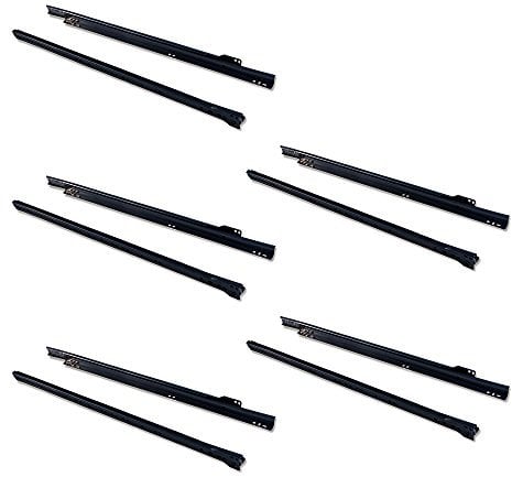 Emuca - Schubladenführungen mit Rollen und Teilauszug, Schwarz lackiert, 600 mm, 5 Stück
