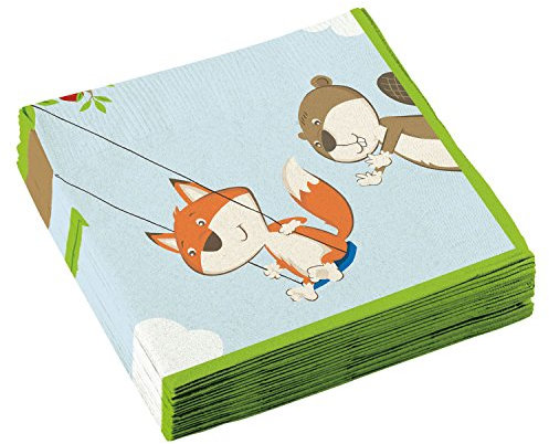 Amscan 9903055 - Servietten Fuchs und Biber, 20 Stück, 33 x 33 cm, Partygeschirr, Tischdekoration, Kindergeburtstag