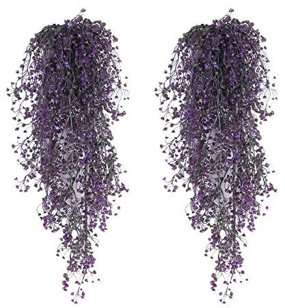 G-Tree Künstliche Hängepflanzen, 2 Stück, künstliche Efeublumen, künstliches Grün, für Garten, Wanddekoration, Violett