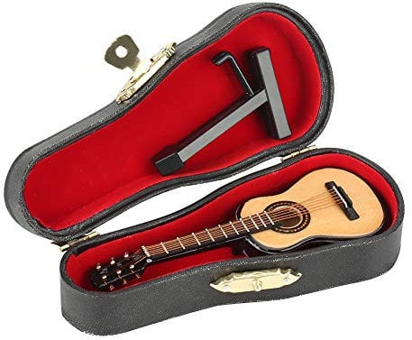 10CM Mini Gitarre Deko, Miniatur Gitarre Modell mit Stand und Box Holz Mini Deko Gitarre Guitar musikalische Ornamente Handwerk Wohnkultur
