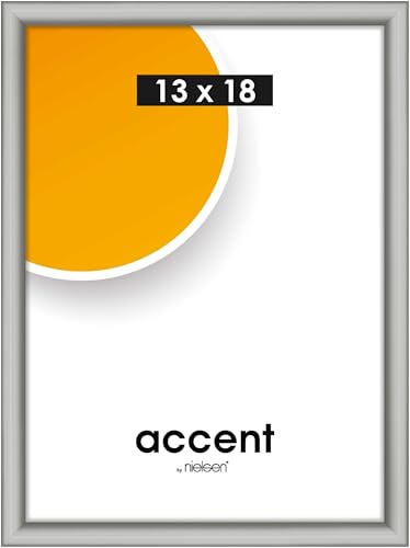 accent by nielsen Kunststoff Bilderrahmen Colorado Uni, 13 x 18 cm, Silber | Kunststoff Fotorahmen im Hoch- & Querformat zum Auftstellen und Aufhängen Silber matt Echtglas