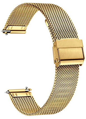 XIRUVE Uhrenarmband Edelstahl Mesh Schnellverschluss Ersatzband für Damen Herren 12-24mm (18mm, Golden)
