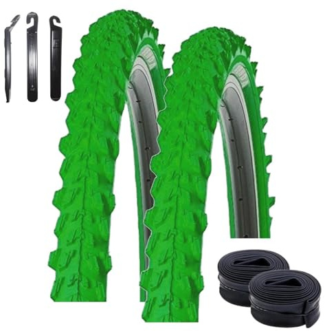 2 x Kenda MTB K-829 Fahrradreifen in Grün 50-559 (26 x 1.95) + 2 passende Schläuche AV inkl. maxxi4you Reifenheber