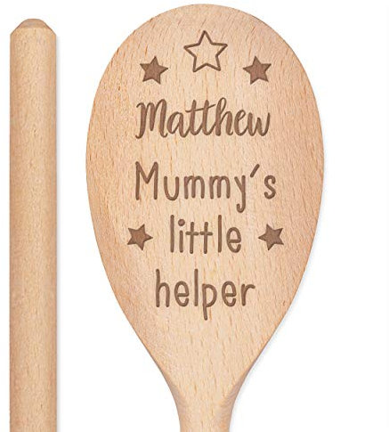 Personnalisé Gravé Cuillère en Bois 'Mummy's' Little Helper Tout Nom Texte