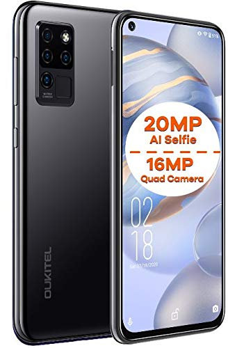 Movil Libre OUKITEL C21, Android 10 Dual SIM Telefono, 20MP AI Selfie + 16MP Cuatro Cámaras, FHD + Pantalla Completa 6.4 '', Octa-Core 4GB+64GB, Desbloqueo Facial, Huella Digital, Tipo-C GPS Negro