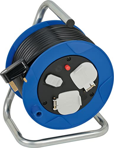 Brennenstuhl Compact Cable Reel 2-Way with USB for Indoor use (Indoor Extension Reel with USB Charging Function and 15m Cable, Made in Germany) Blue