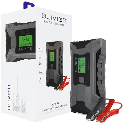 BLIVION Carica Batteria per Auto 6V/2A 12V 2A/4A | Caricabatterie Intelligente 7 Stadi | Tutte le Batterie Piombo Acido, Display LCD, IP65