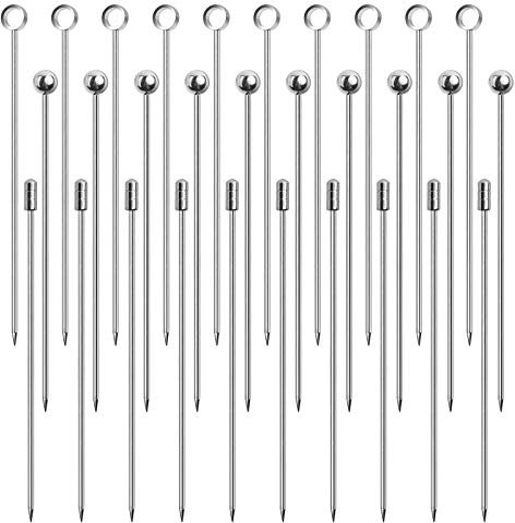 DONQL 30 Piezas Palillos de Cóctel de Acero Inoxidable, Palillos de Frutas Reutilizables, Martini Pinchos Brochetas de Bebidas de Metal, Juego de Palillos de Bebidas para Frutas Fiestas Eventos BBQ