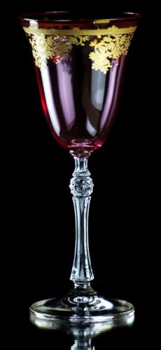 Casa Padrino set di 6 bicchieri da vino barocco di lusso rosa/oro Ø 9 x A. 21,5 cm - Bicchieri da vino fatti e inciso e dipinti a mano - Accessori per Hotel e Ristoranti - Qualità di Lusso