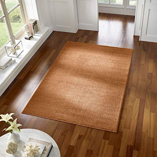 Taracarpet Teppich Kurzflor modern für Wohnzimmer Schlafzimmer und das Kinderzimmer super weich und Öko Tex Zertifiziert Kupfer 080x150 cm