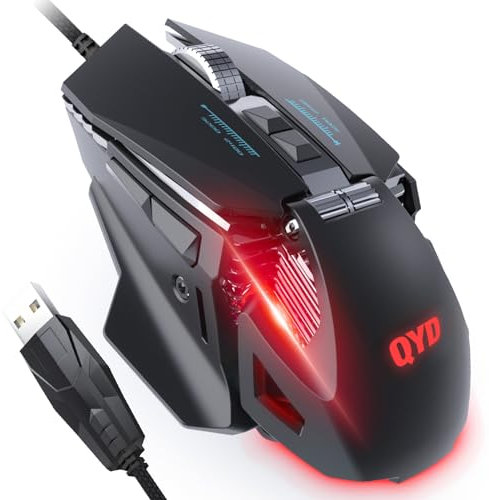 QYD Gaming Maus RGB LED PC Maus Kabel, 7200 DPI Einstellbarer Anpassbare Gewichte Gaming Mäuse Gewichtstuning, 7 Programmierbare Tasten Laptop Computer Ergonomische USB Gaming Mouse mit 1,67m Kabel