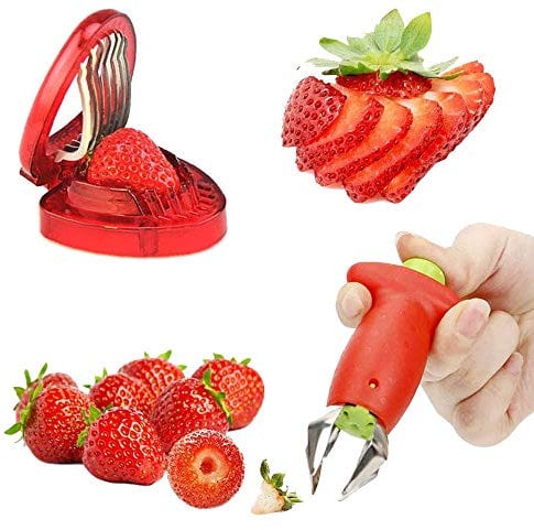 Erdbeerschneider, Erdbeer Entferner, Erdbeer Slice Tool, Tomaten Entferner, Edelstahl, für die Verarbeitung von Küchenfrüchten, Entfernung von Tomatenstielen, Erdbeerschneiden (Rot)